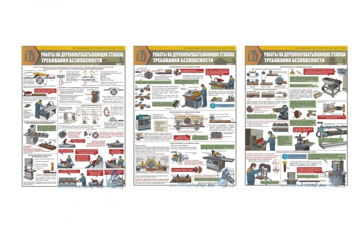 Комплект плакатов "Работы на деревообрабатывающих станках. Требования безопасности"