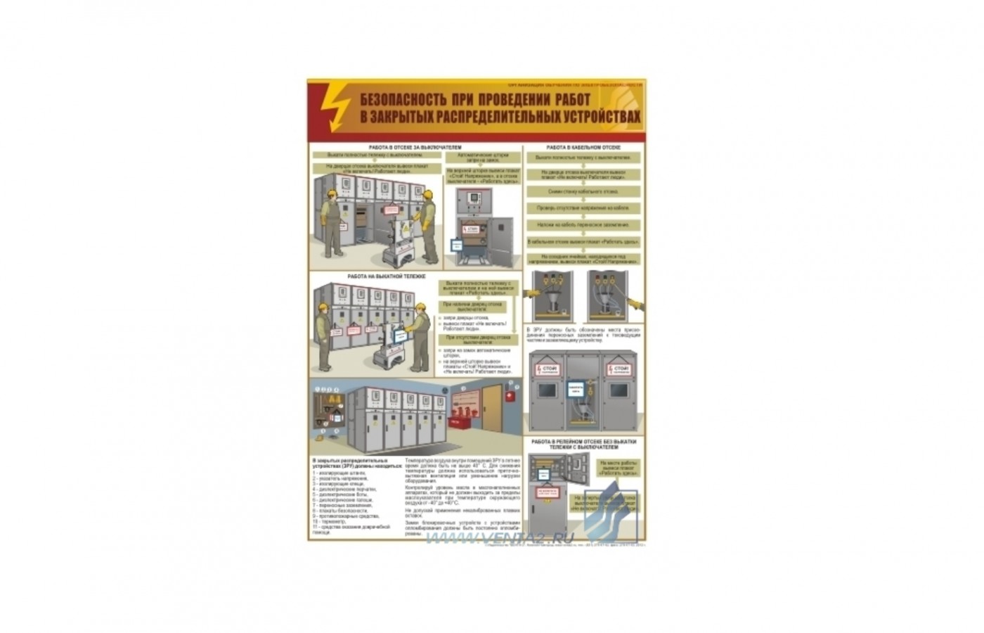 Плакат "	Безопасность при проведении работ в закрытых распределительных устройствах (ЗРУ)"